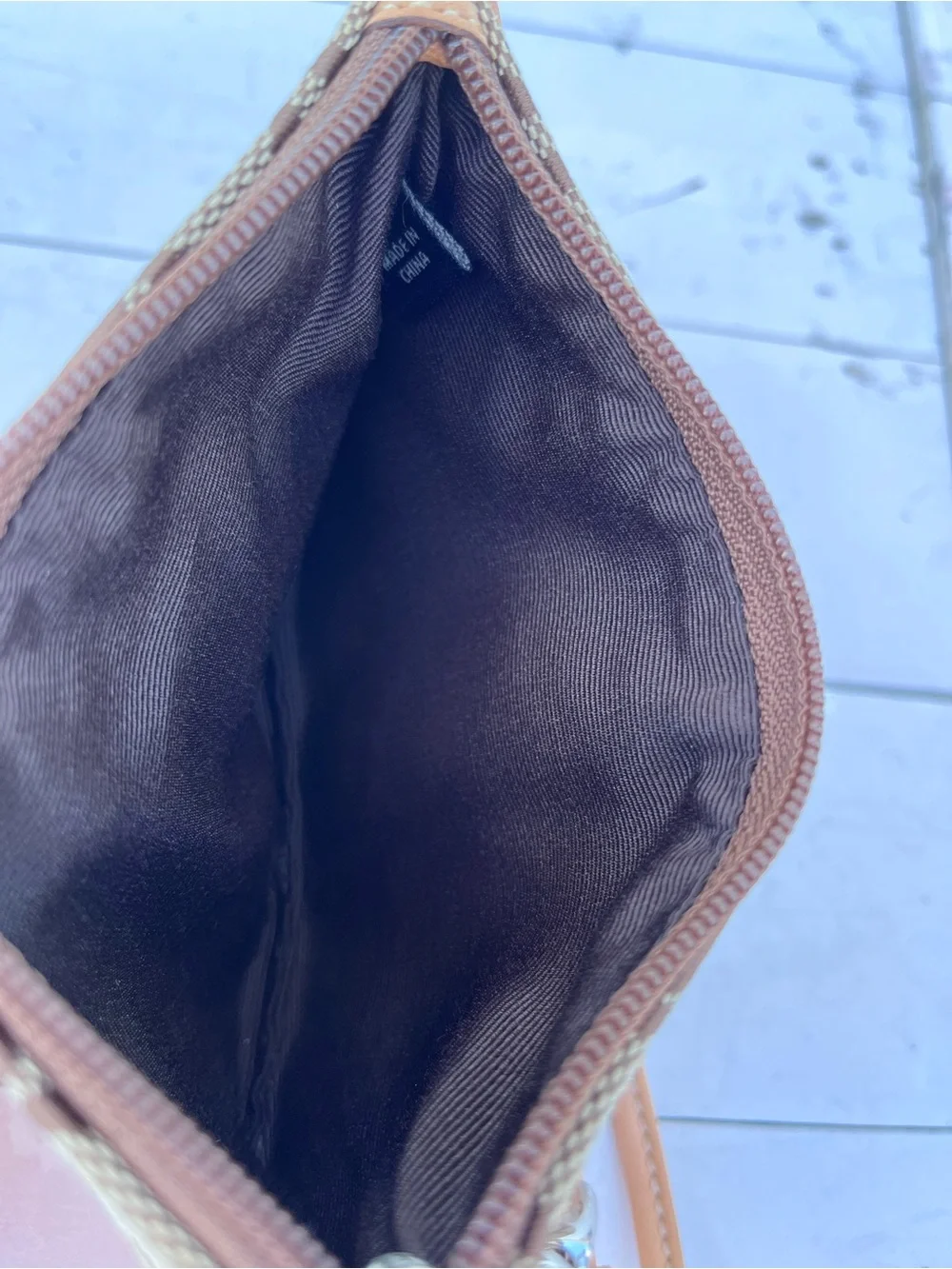 Coach Brown Signature Canvas Wristlet with Tan Leather Trim