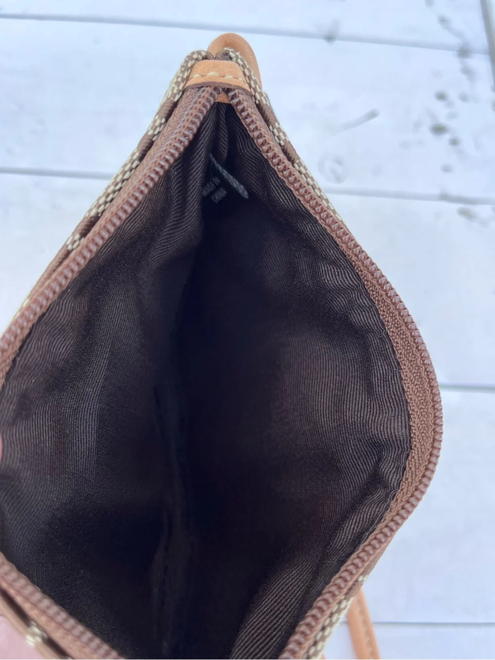 Coach Brown Signature Canvas Wristlet with Tan Leather Trim