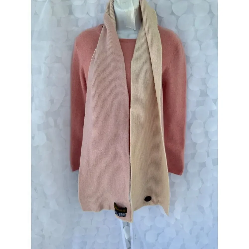 Vintage 100% Wool Pink Timberland knit scarf reversible peach leather logo y2k