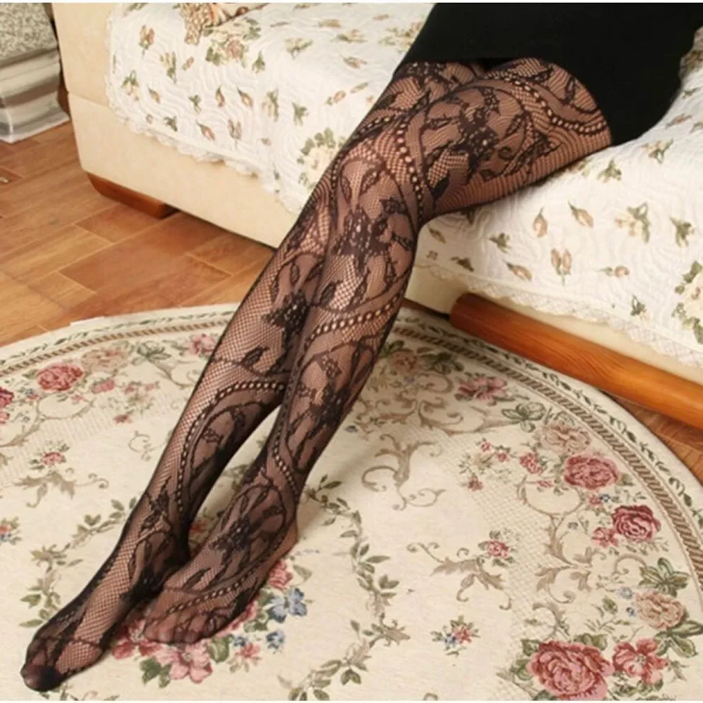Black lace fishnets tights stockings pantyhose