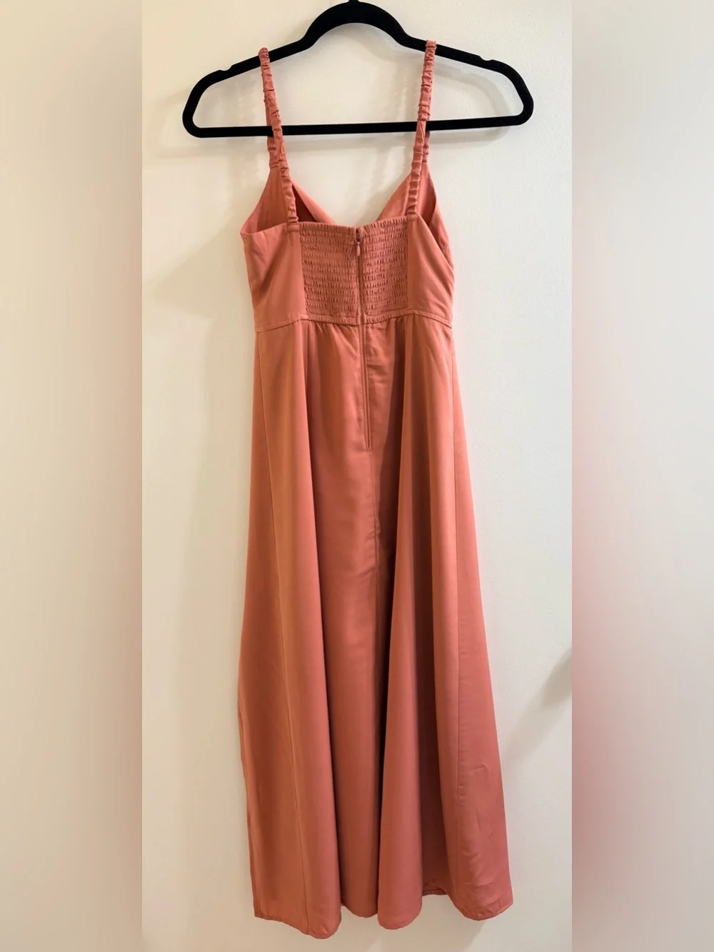 Abercrombie & Fitch Twist-Front Smocked Midi Dress Coral Thigh Slit- Size XS