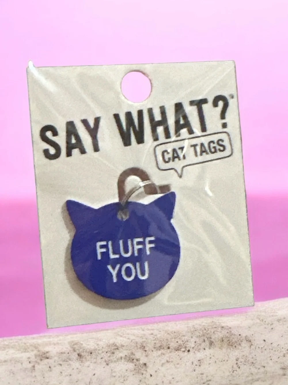 Say What? Blue 'Fluff You' Cat Face ID Tag 1336