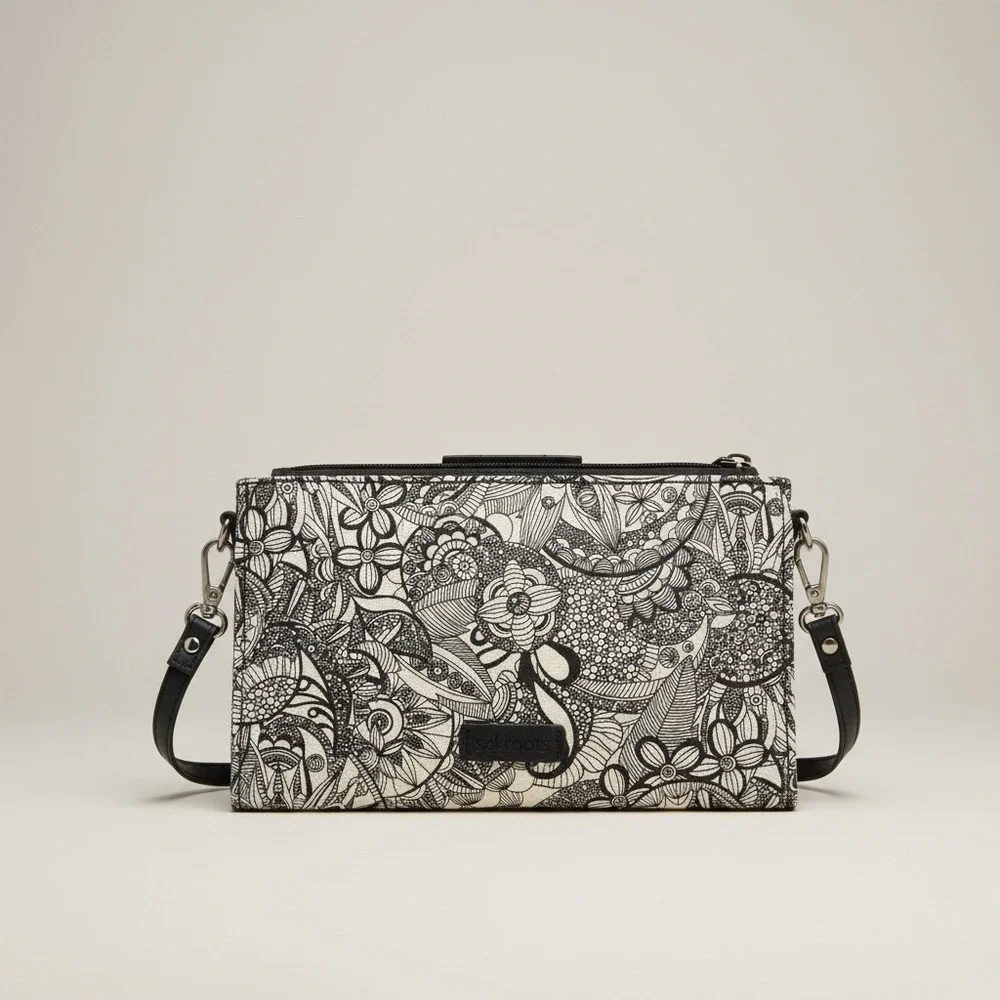 Sakroots Crossbody Wallet Purse Blue‎ White Floral Canvas Small