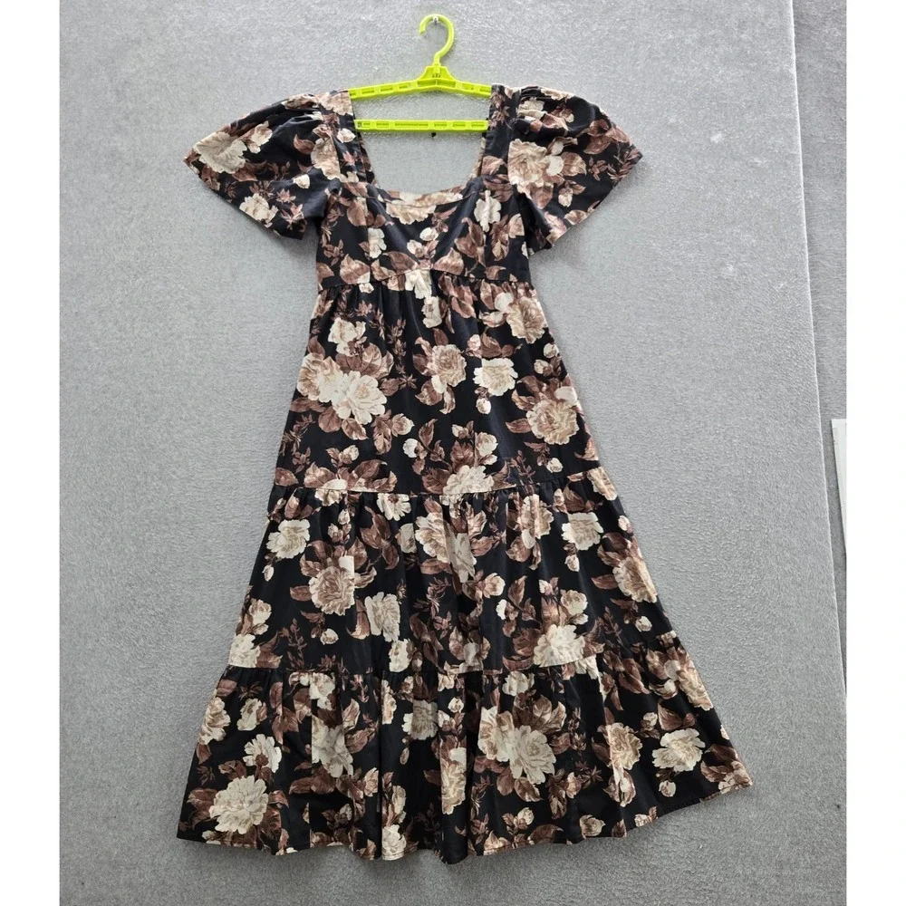 Abercrombie & Fitch Women Dress S‎ Black Floral Maxi Sundress Milkmaid