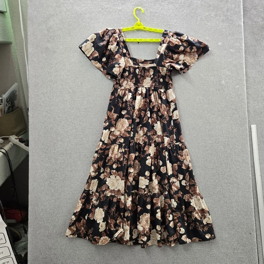 Abercrombie & Fitch Women Dress S‎ Black Floral Maxi Sundress Milkmaid