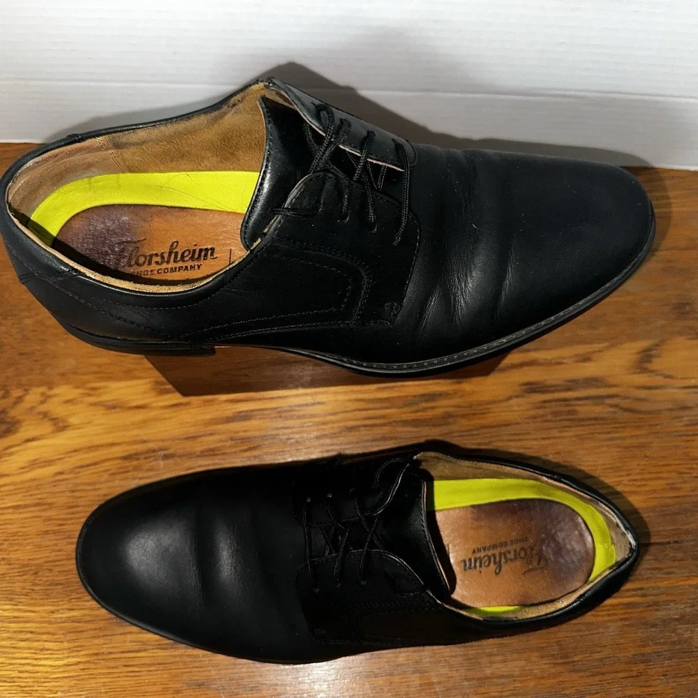 Florsheim Men's Shoes Black‎ Leather Lace Comfortech Ortholite Sz 9D Plain Toe