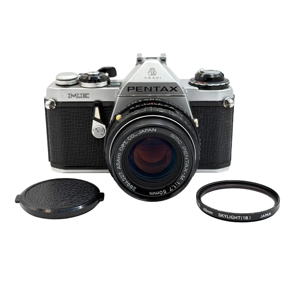 Pentax ME 35mm Film SLR Camera with SMC Pentax-M 50mm f1.7 Lens Silver Black
