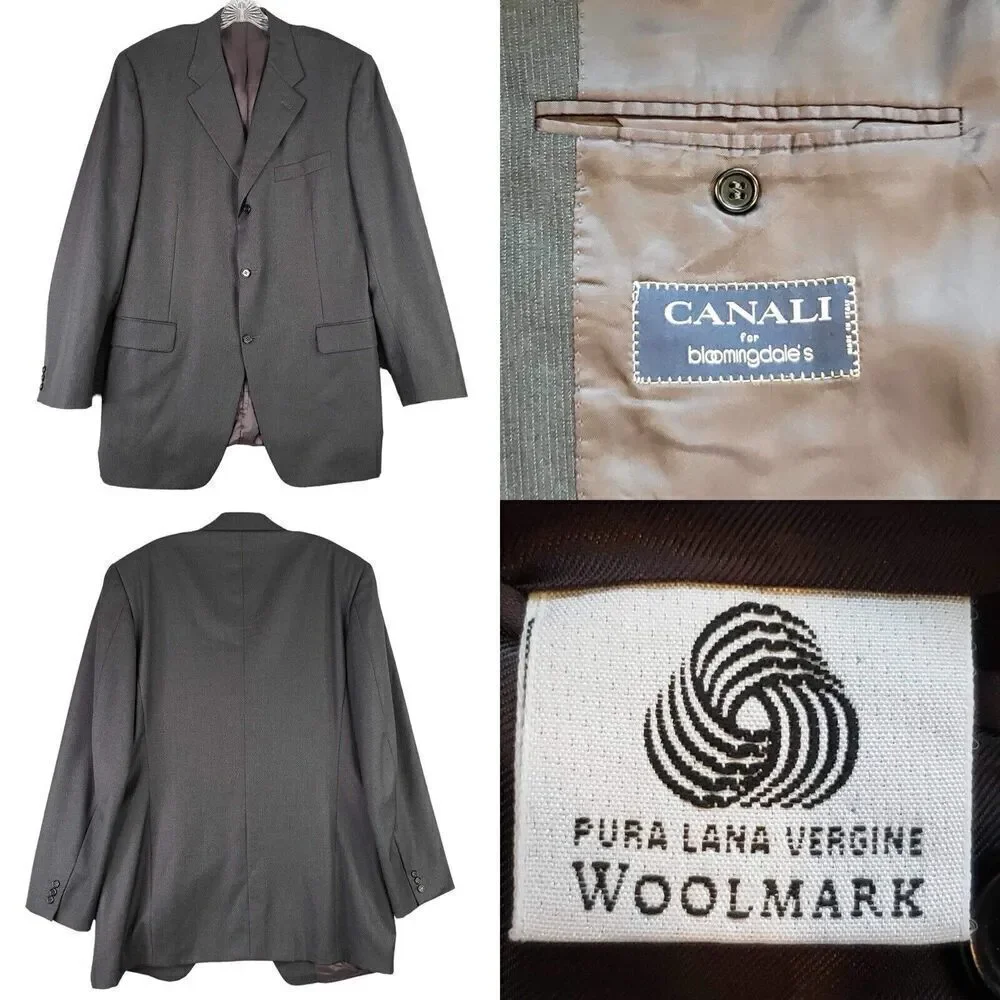 CANALI Coat Sport Jacket Blazer Wool Gray Stripe Three Button Mens 54L US 44