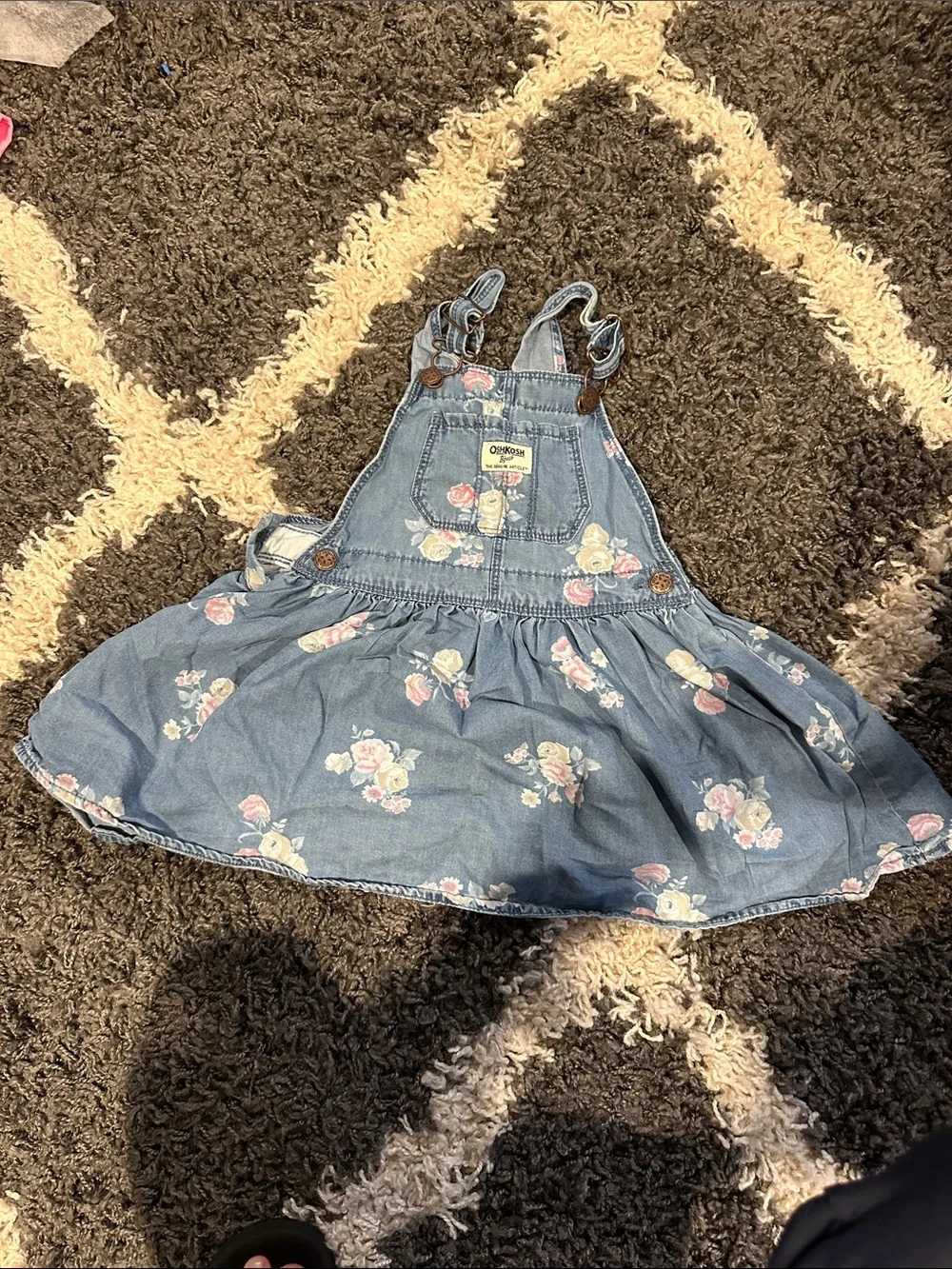 OshKosh Light Blue Denim Dress with Pink Floral Accents