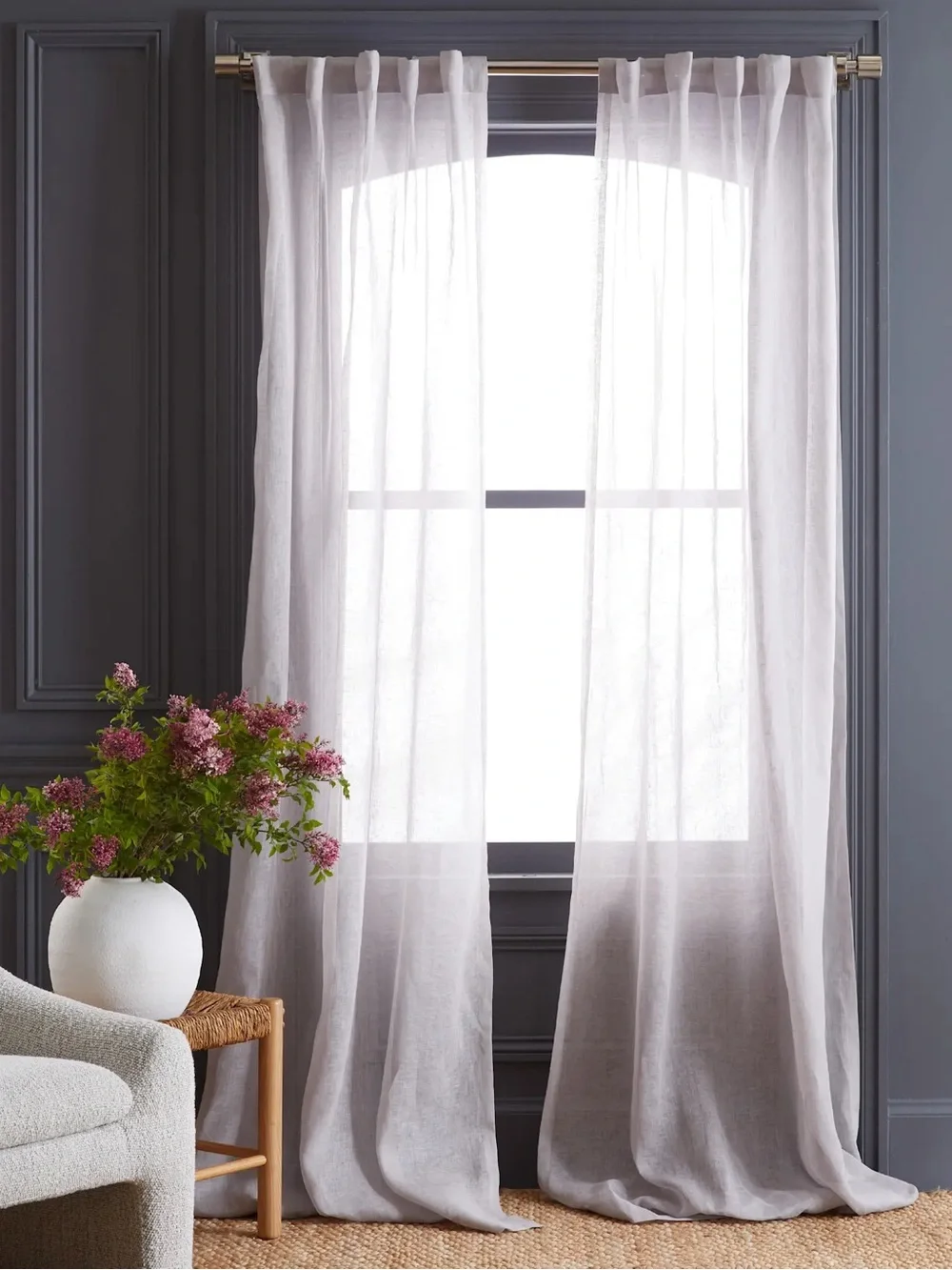 QUINCE Set Of 4 48x84 European Linen Sheer Curtains Cloud 9237