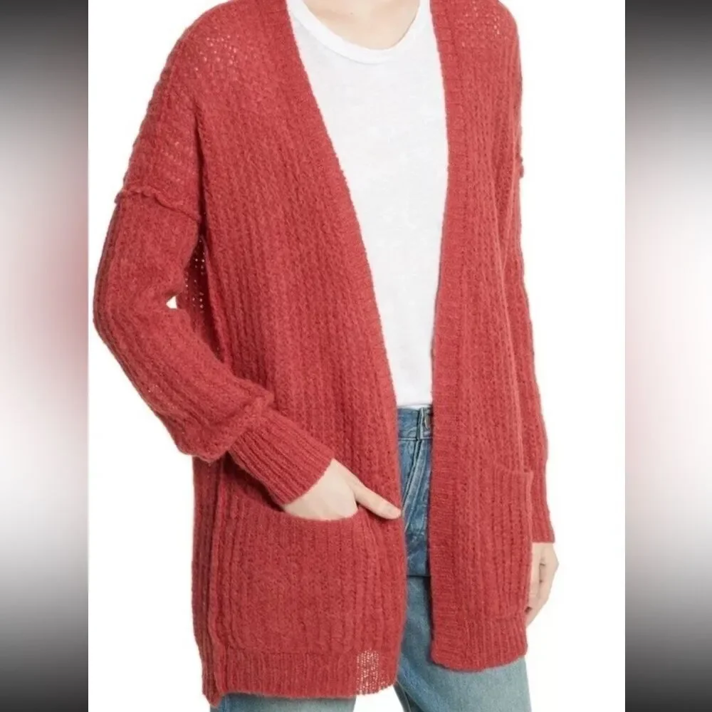 Free People Alpaca Weekend Getaway Red Cardigan Sweater Size XS Oversized fit