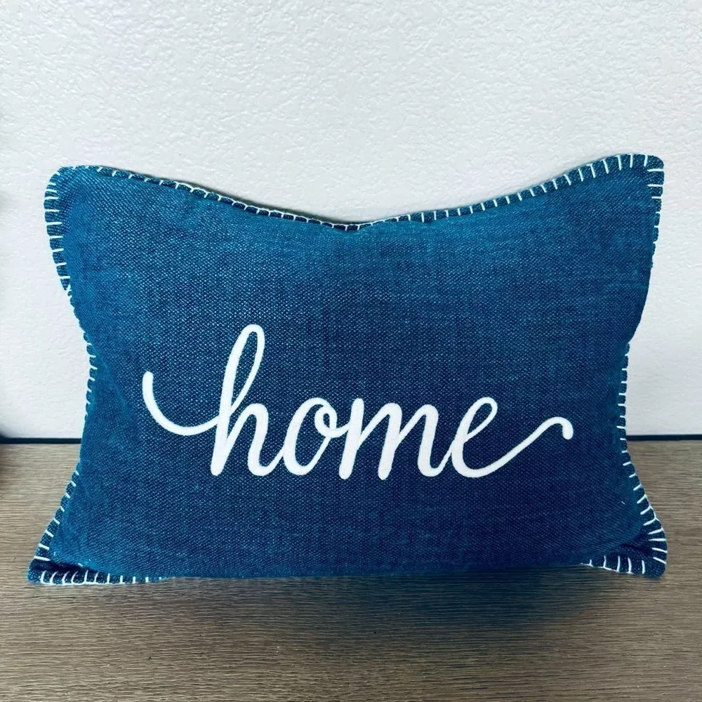 Navy Blue Home Farmhouse Feather Throw Pillow