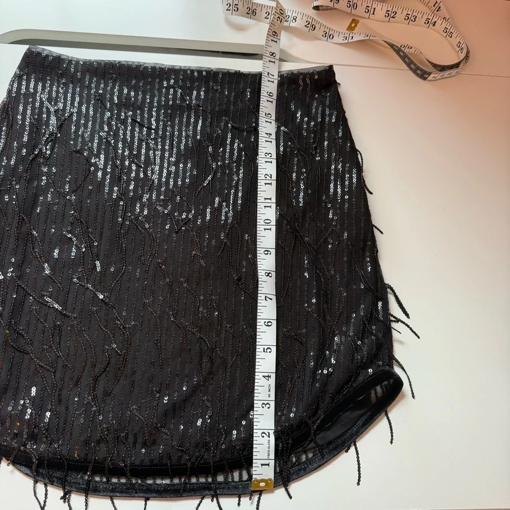 Avec Les Filles Black sequined Fringe mini Skirt NWT XS