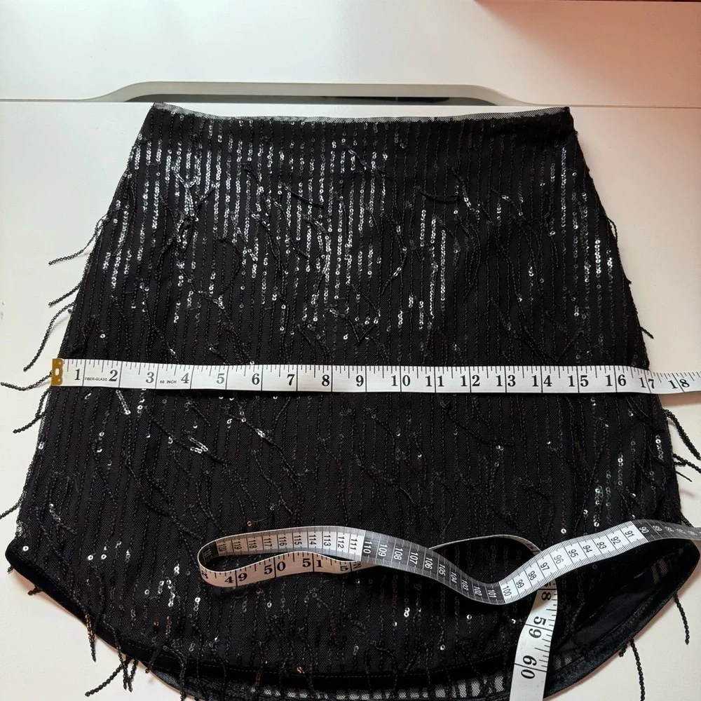 Avec Les Filles Black sequined Fringe mini Skirt NWT XS