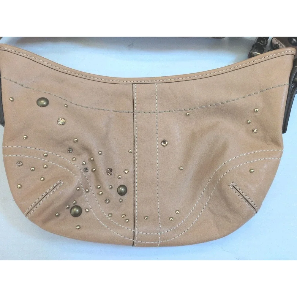 Vintage Y2K Coach Soho Studded Demi Hobo Hand Bag Tan Leather Metallic Strap