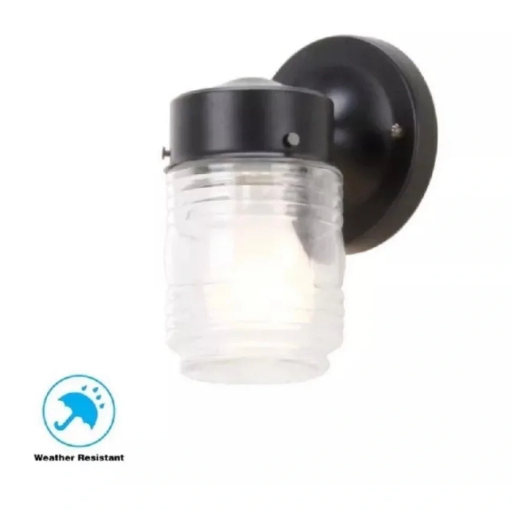 Hampton Bay 7.2 in. 1-Light Matte Black Jelly Jar Outdoor Wall Lantern Sconce
