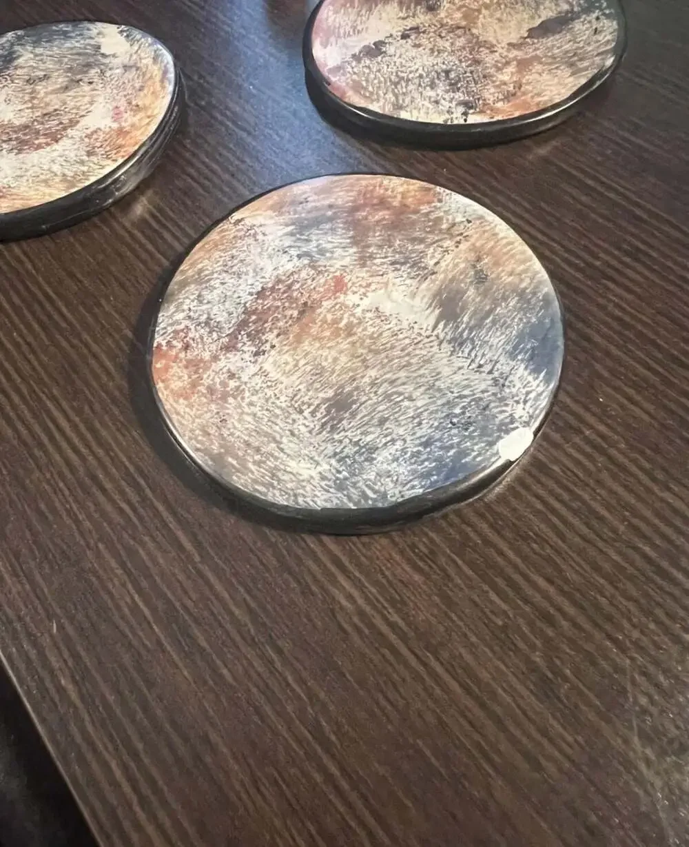 Hand-Carved Kenyan African Soapstone Coaster Set with Holder, Safari Animal Scen