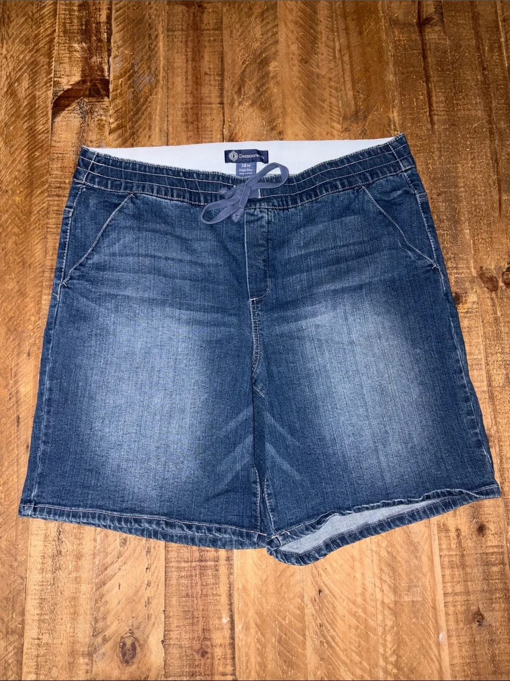Democracy Faded Blue Drawstring Denim Shorts
