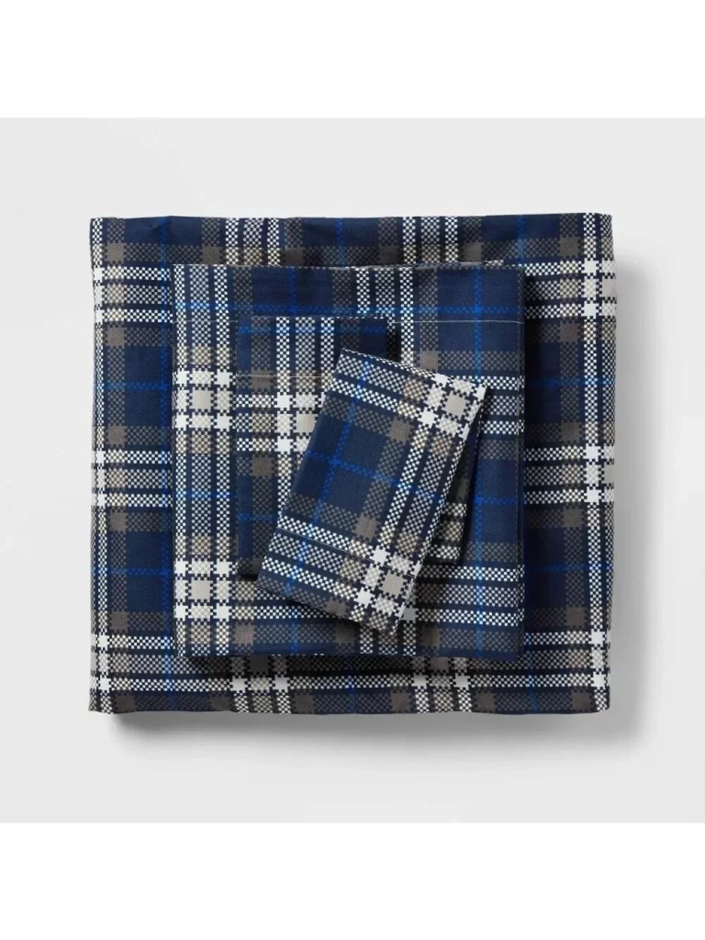 Full Size 4 Piece Sheet Set Room Essentials Blue Digital Plaid Design Microfiber