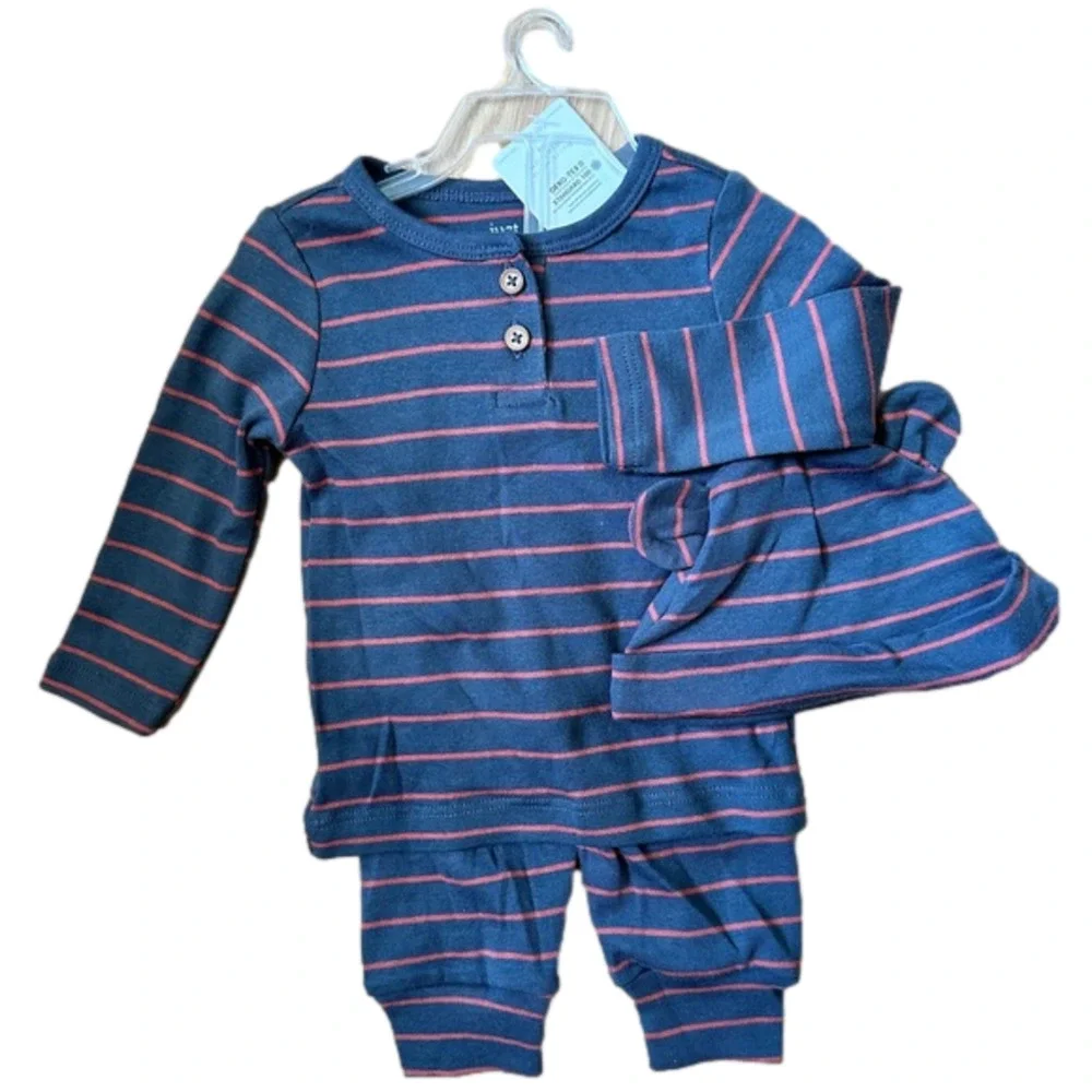Carter's‎ Outfit Boy's 6 months Navy Blue Red Striped with Hat 3 piece Set New