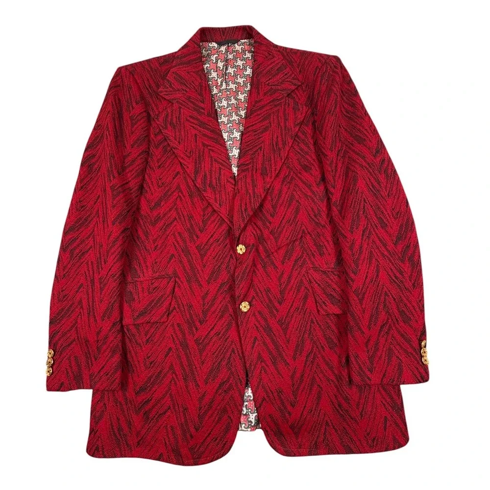 Hal Lane Clothes 1970s Disco Polyester Blazer Men 40R Red Gold Buttons