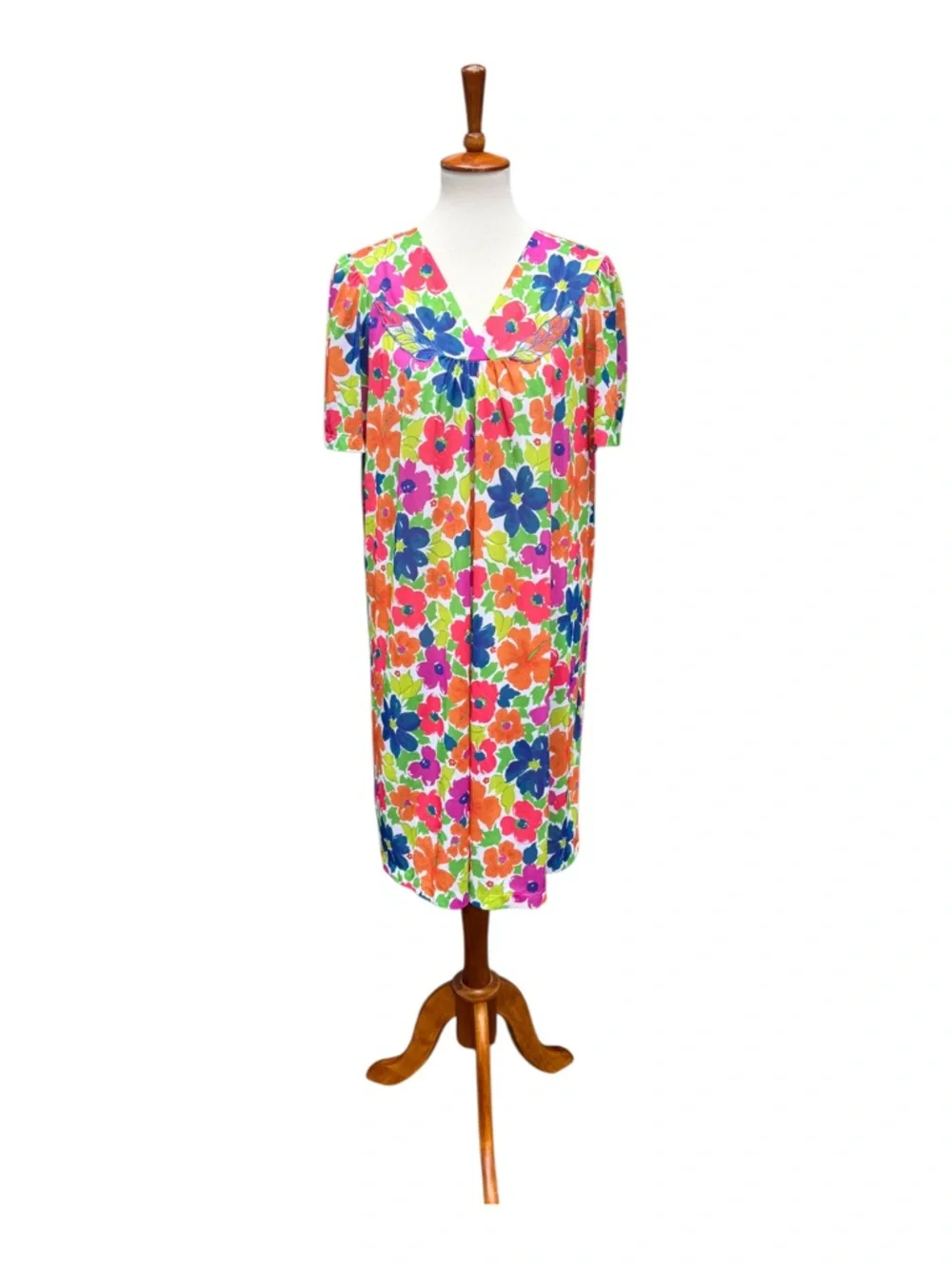 Vintage 80s/90s Vassarette Size L Floral Colorful Retro Nightgown Made in USA