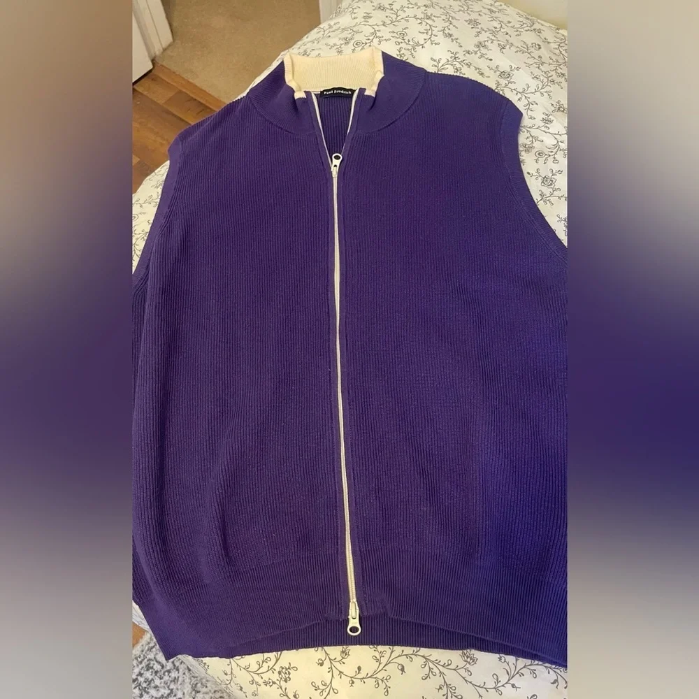 Paul Fredrick Men's Zip-Up Purple Sweater 💯 cotton perfect for spring!