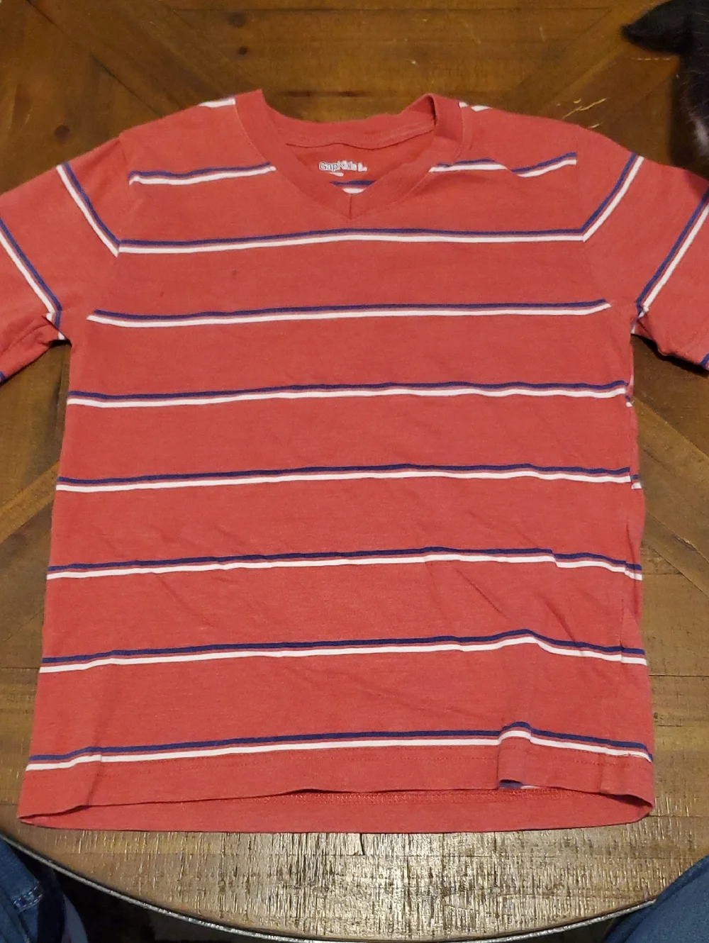 GAP Coral Red Short Sleeve Stripe Tee with Navy & White