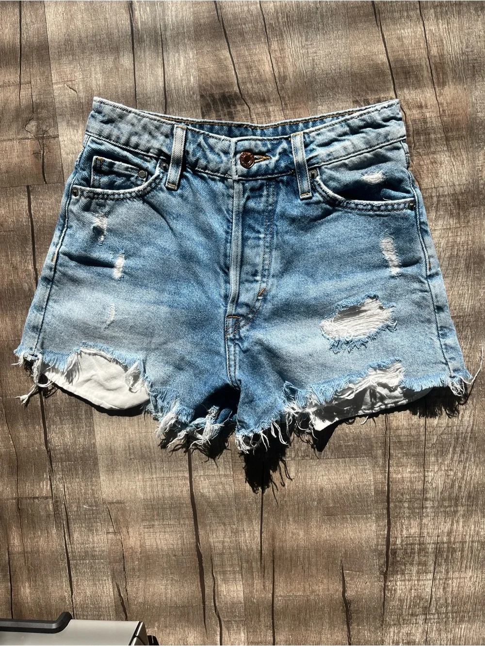 Distressed Light Blue Denim Women's Shorts