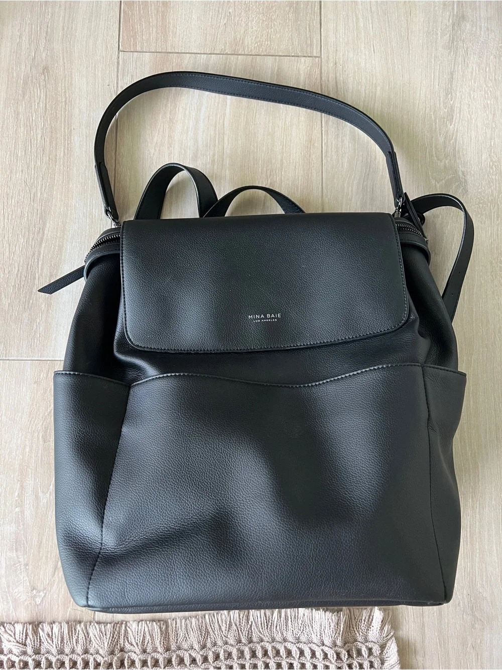 Black Leather Convertible Backpack Tote