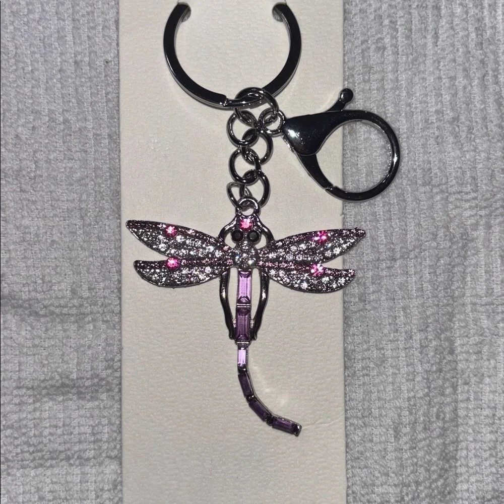 Dragonfly Keychain/Bag Charm with Purple/Pink and Silver Accents