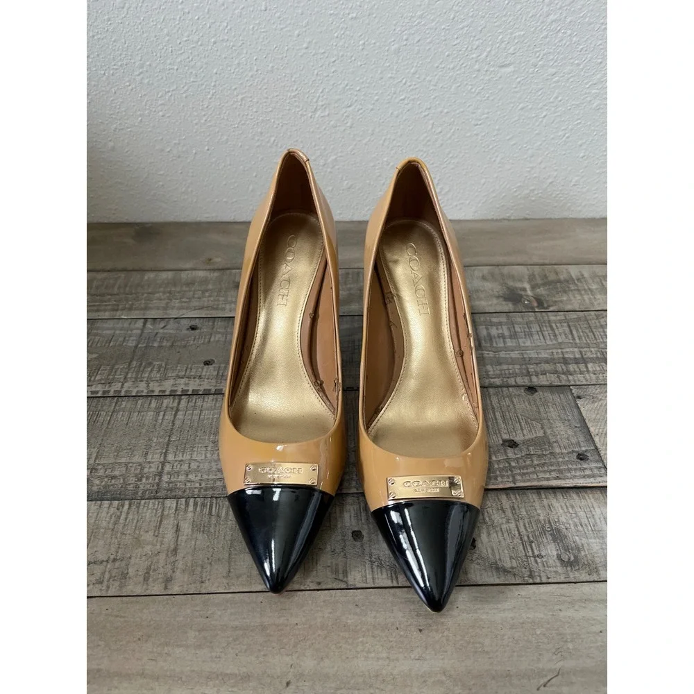 Coach Zan Two Tone Patent Leather Pointed Toe Pumps