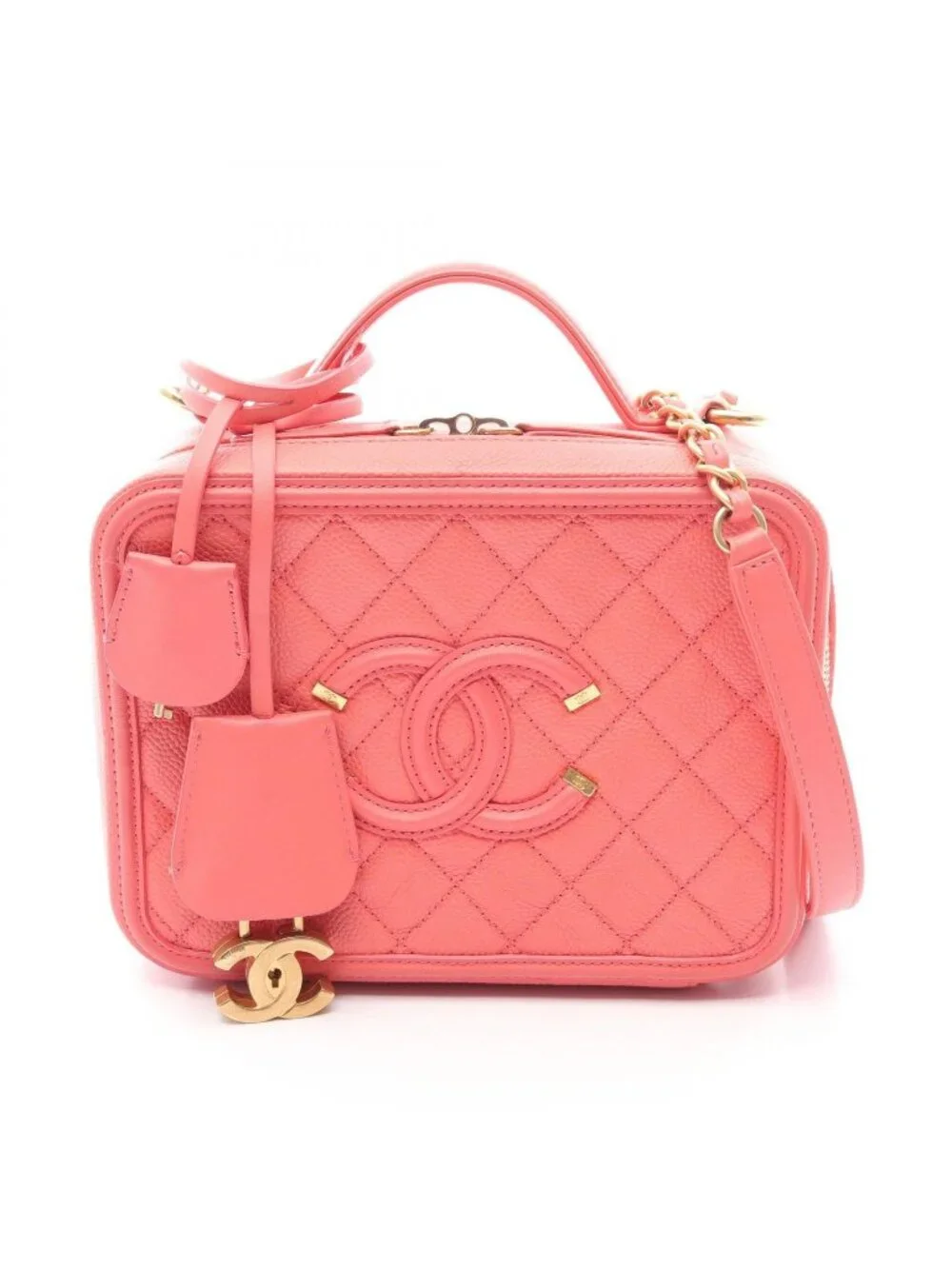 Chanel Shoulder Bag CC Figuri Vanity 2-Way Salmon Pink Caviar Leather CC