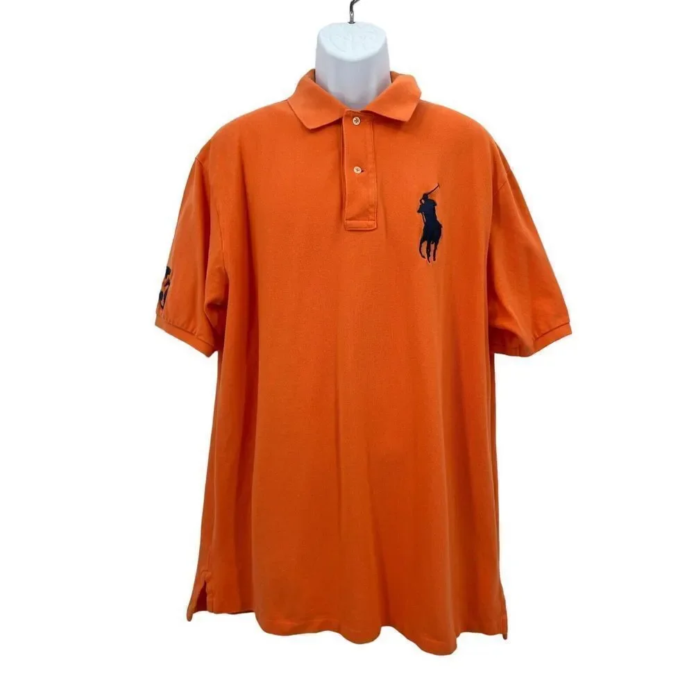 Polo Ralph Lauren Mens Shirt XLT Orange Blue Big Pony Rugby Button