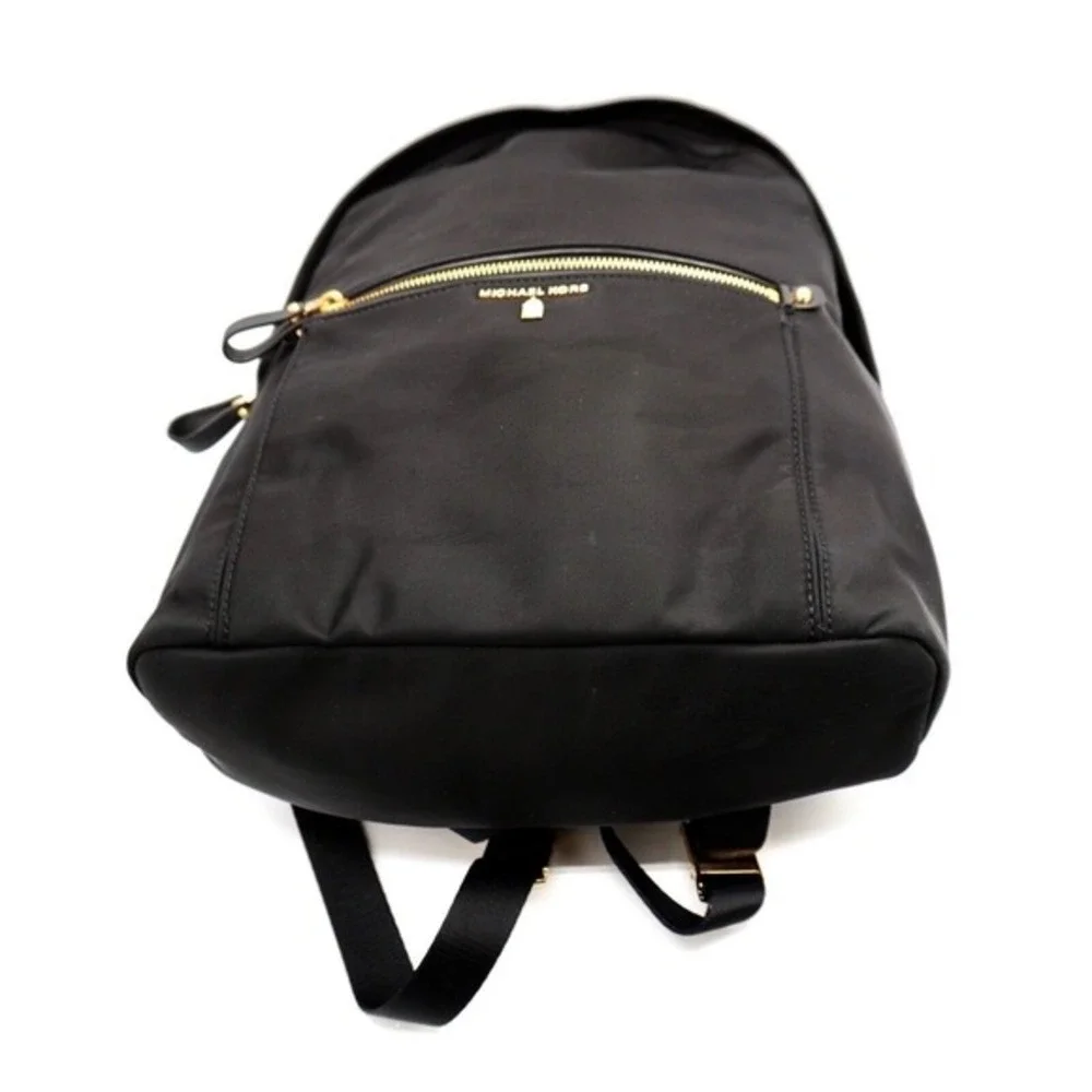 Michael Kors Black Nylon Backpack Gold Hardware Front Zip Pocket Padlock‎ Charm