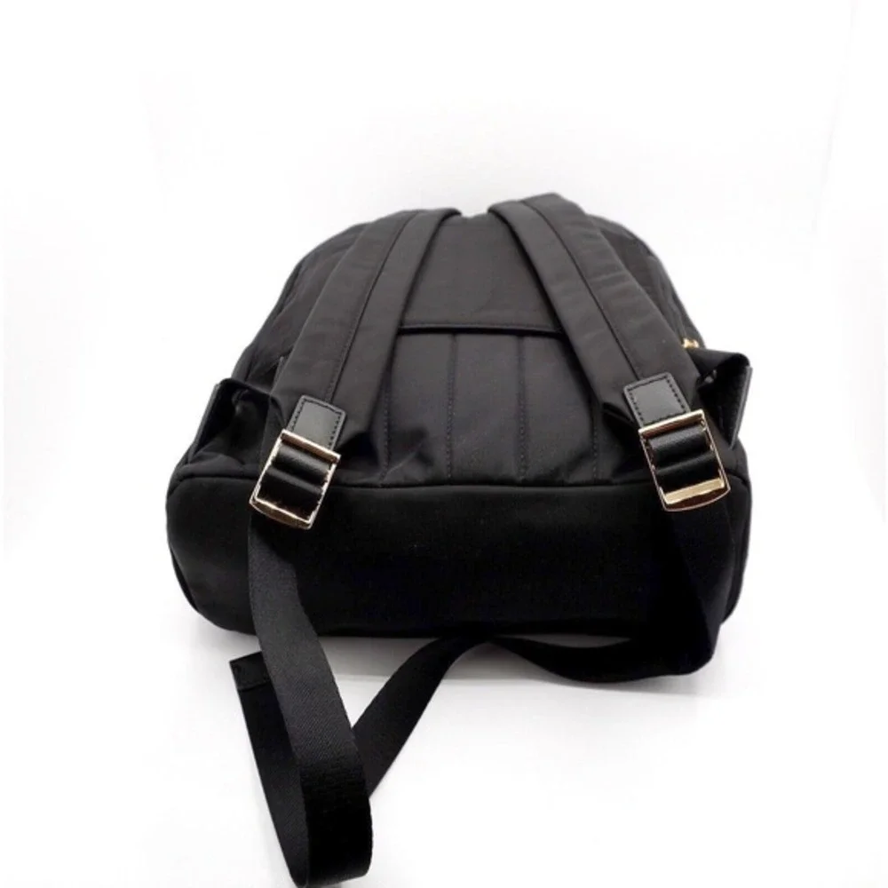 Michael Kors Black Nylon Backpack Gold Hardware Front Zip Pocket Padlock‎ Charm
