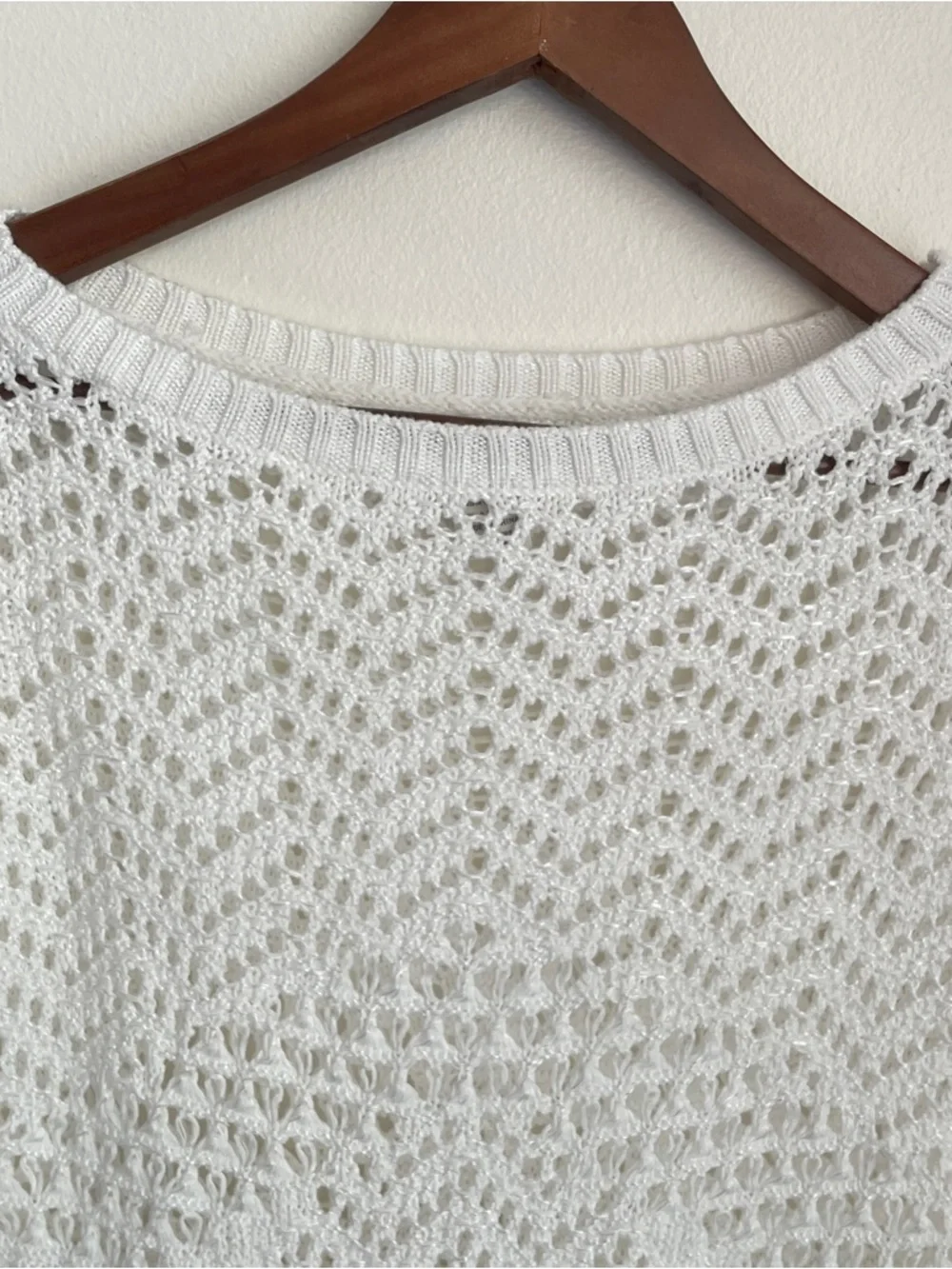 Caché White Crochet Open Knit Sweater Size XS Boatneck Boho Summer Cottagecore