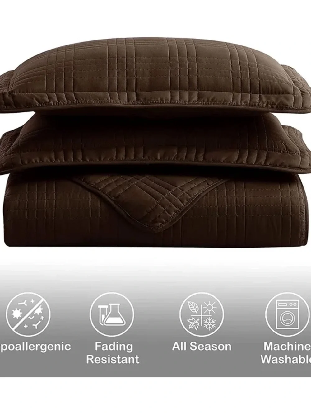 Queen 3 piece Chocolate Brown Quilted Bedspread Set