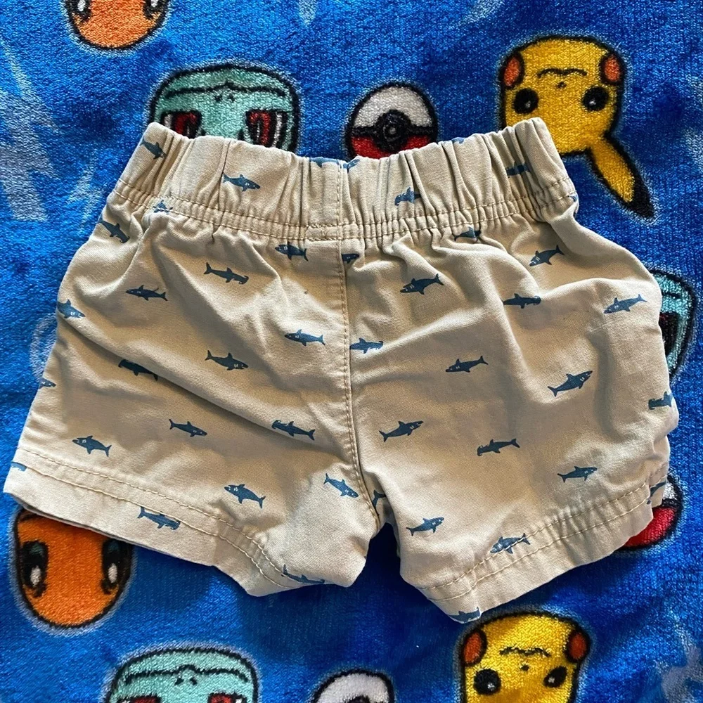 Carter's Tan and Blue with shark pattern Elastic Waistband Shorts