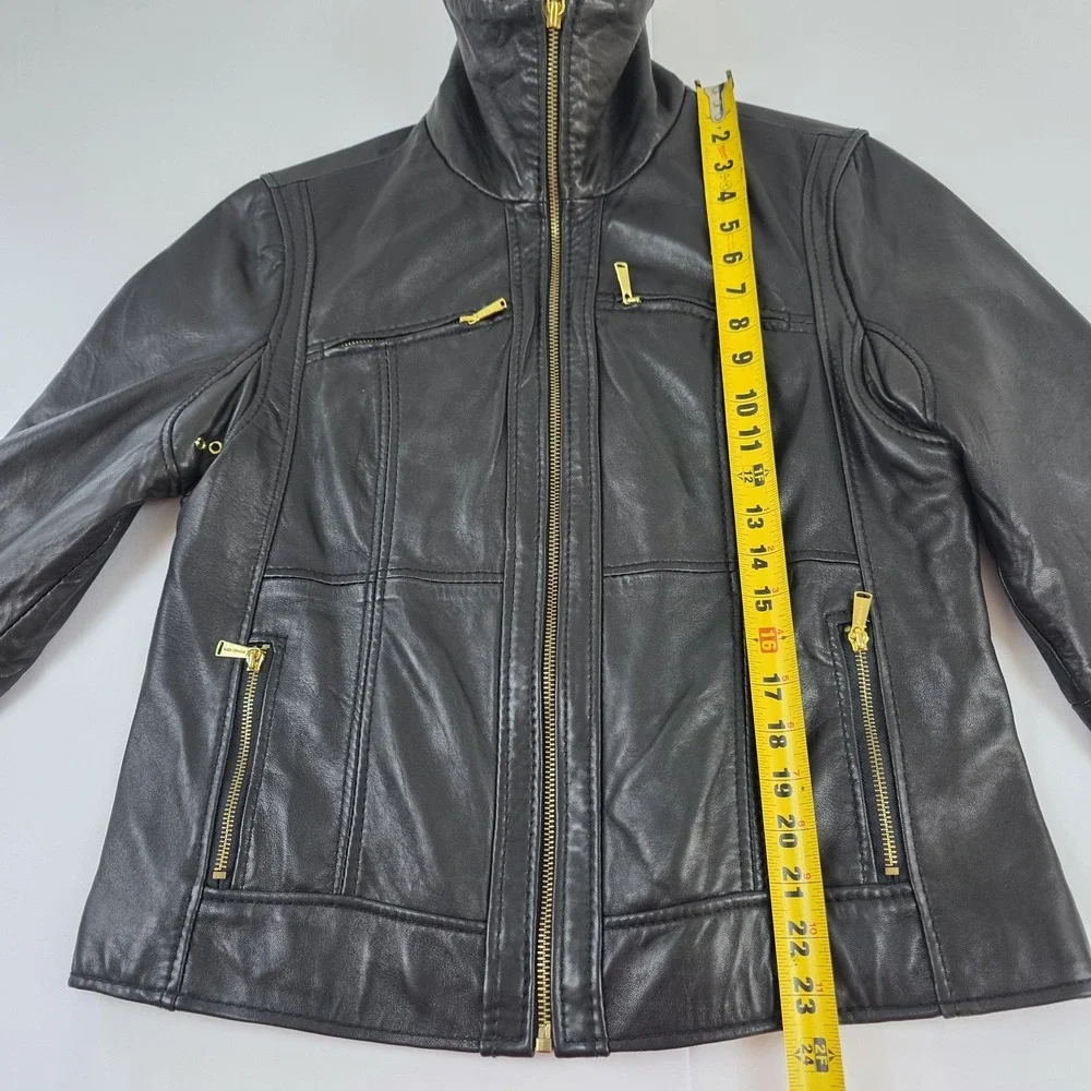 Michael Kors Jacket Womens XL Black Leather Moto Full Zip Sherpa Collar Lined