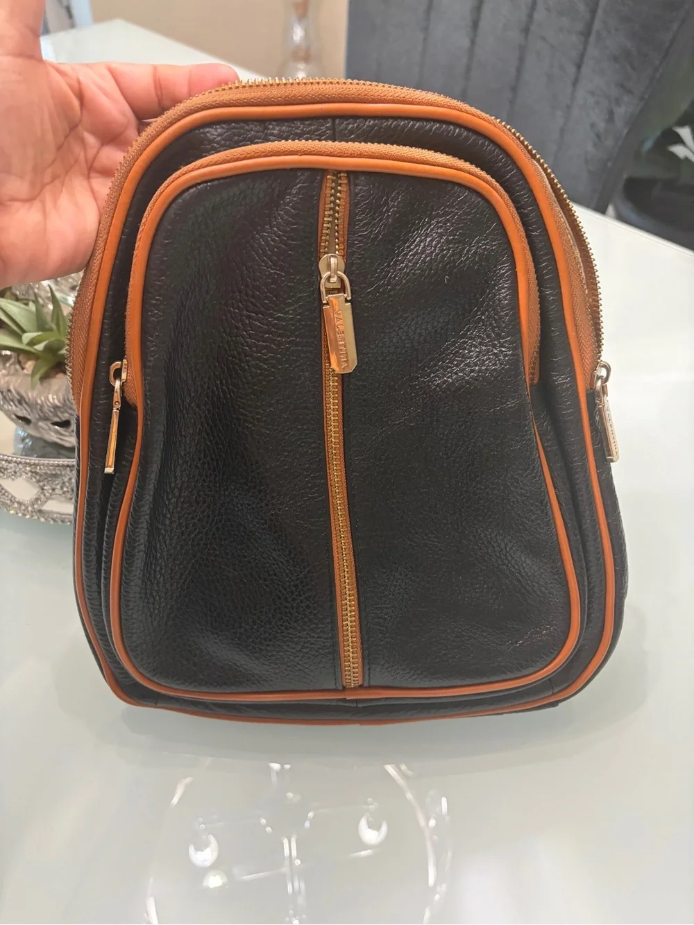 Valentina Black and Tan Two-Tone Leather Backpack