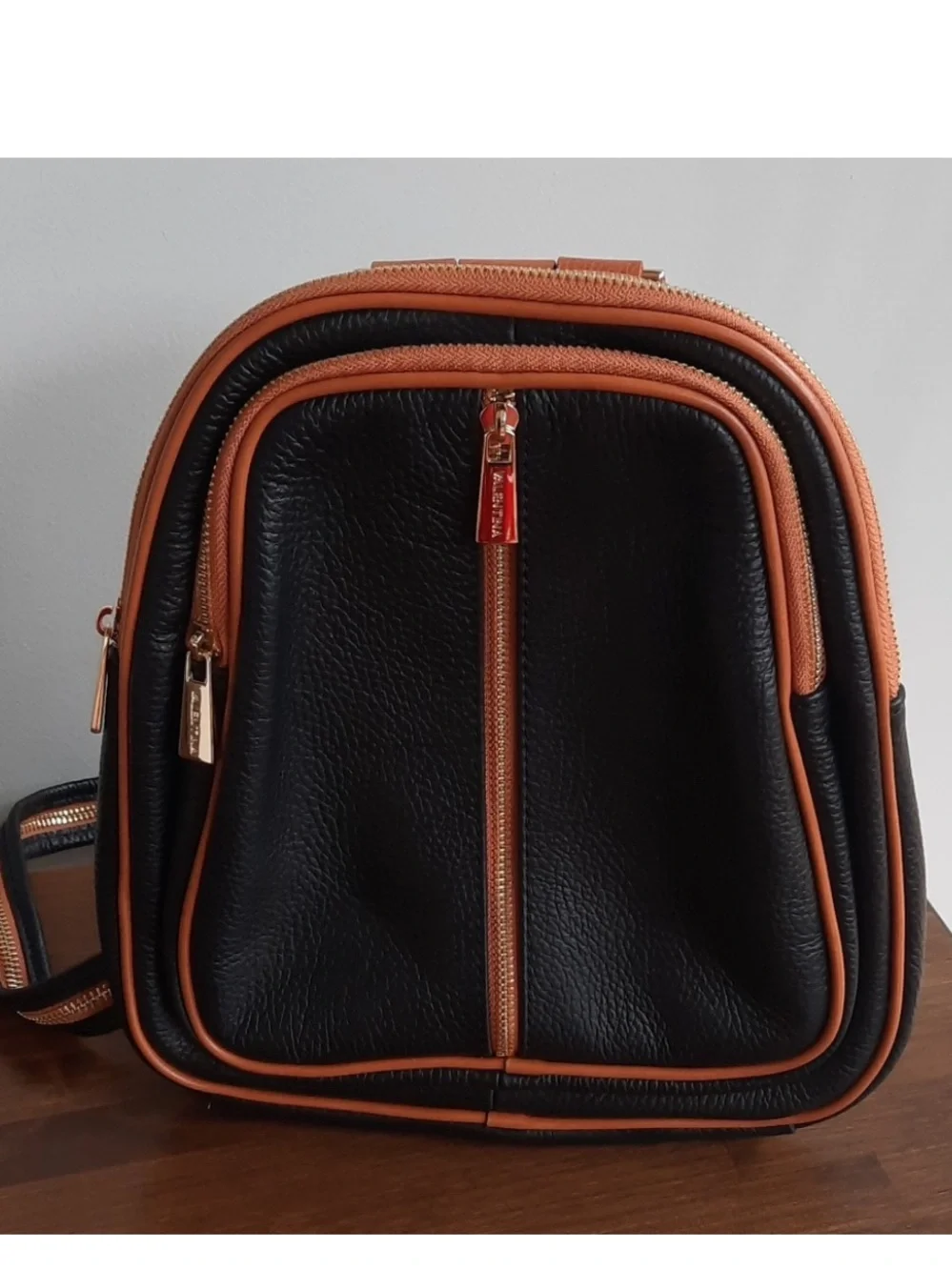 Valentina Black and Tan Two-Tone Leather Backpack