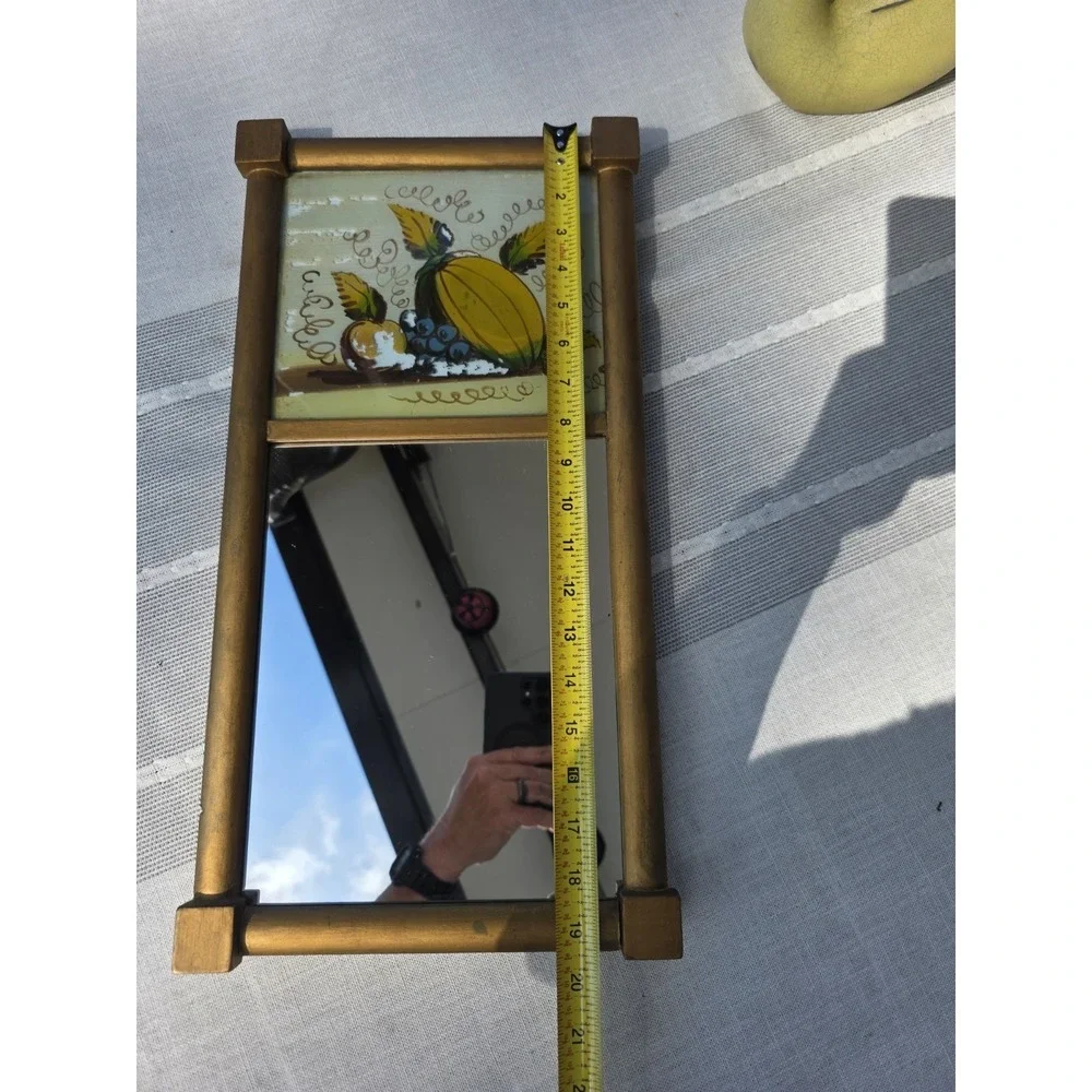 VTG 10x19.5 Gold Wood Wall Mirror‎ Reverse Painted Fruit Rustic Cottage