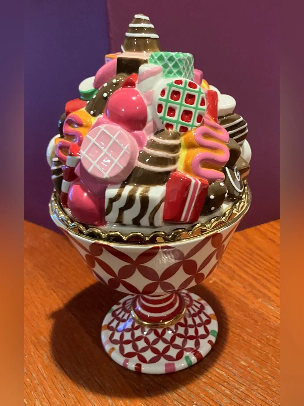 NEW w/o box Department 56 Glitterville Ceramic Candy Dish w/Lid Sugarplums Rare