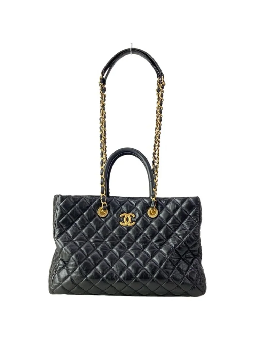 Chanel Shoulder Bag Quilted Black Matte Togo Chain 2-Way