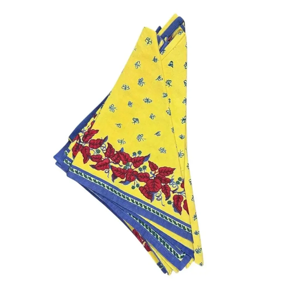 Williams Sonoma Napkins French Provence Bee Yellow Red Blue100% Cotton Set of 8‎
