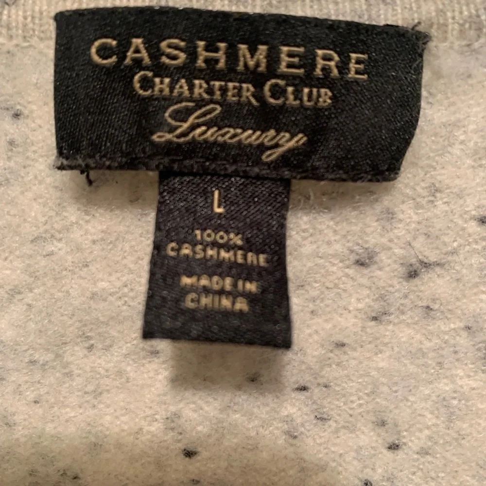 Charter Club Luxury 100% Cashmere V-Neck Sweater in Oatmeal Speckled Knit L