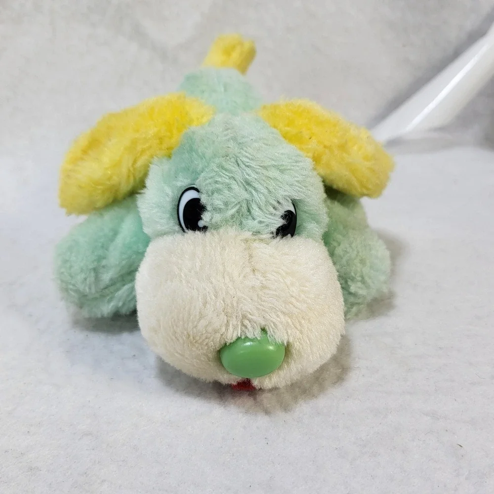 Vintage Commonwealth Toy Pastel Green Yellow Puppy Dog Plush Stuffed Animal 6
