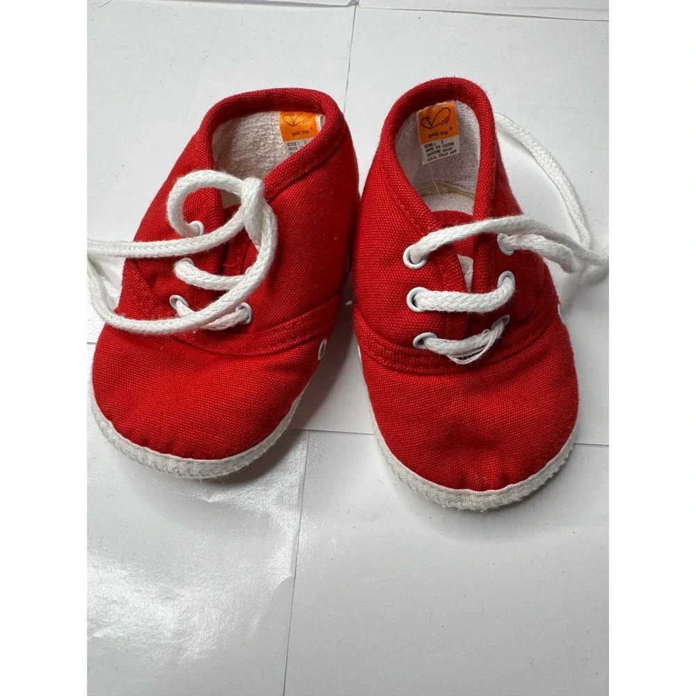 Gold Bug Baby Boys Red Canvas Soft Sole Crib Shoes Sneakers Size 1
