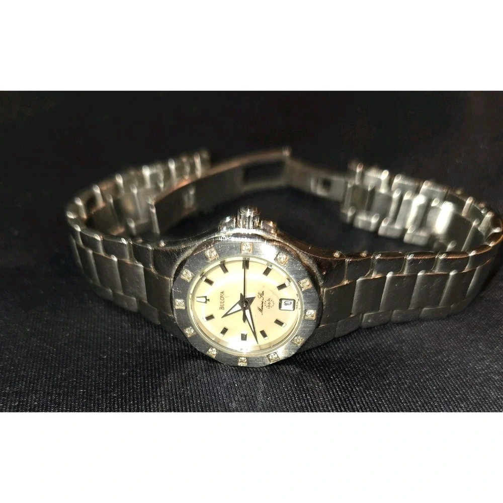 Bulova Marine Star Women's Stainless Steel Watch Diamond Accents White Dial Date